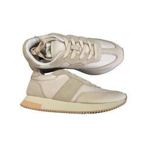 AQUA Womens Beige 0.5" Platform Toe Wedge Leather Athletic Training Shoes 7.5 M